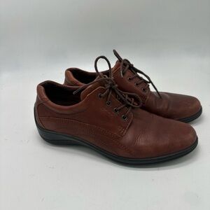 ecco Ladies 37 (6-6.5) Brown Leather Lace-up Fashion Walking Sneakers Light